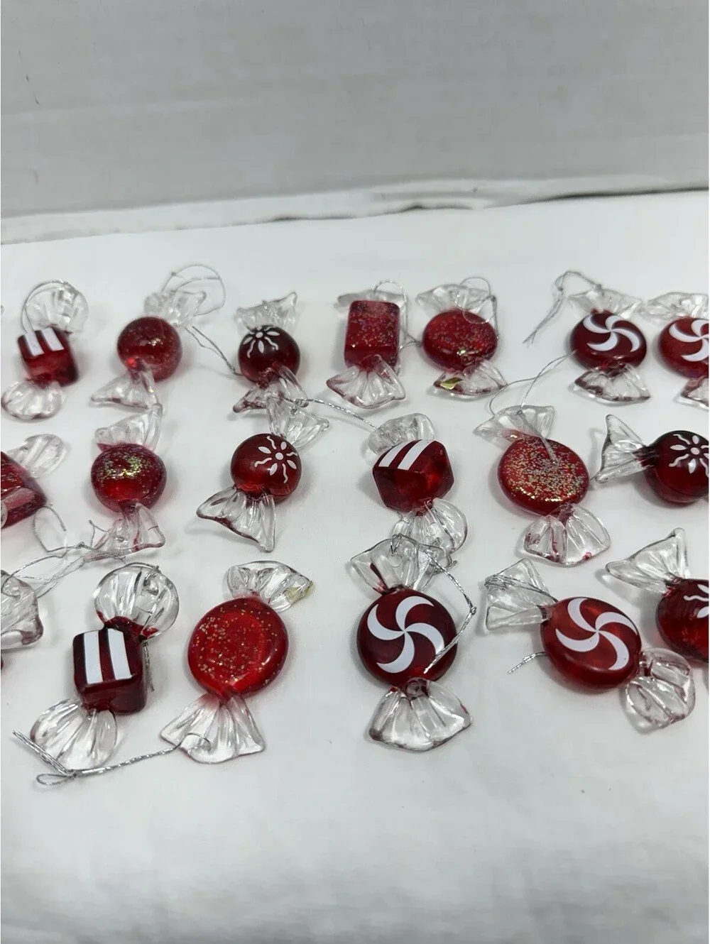 Vintage Acrylic Red White Peppermint Candy Christmas Ornaments Lot of 30